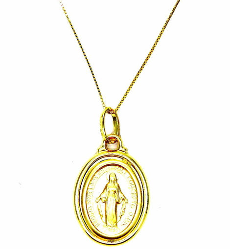 PEGASO GIOIELLI Collana Oro Giallo 18kt (750) Catenina Veneta Pendente Madonna di Lourdes Immacolata Donna Ragazza