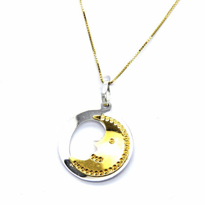 PEGASO GIOIELLI Collana Oro Bianco Giallo 18kt (750) Catenina Veneta Pendente Luna nel Cerchio Ragazza Bambina