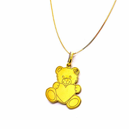 PEGASO GIOIELLI Collana da Donna in Oro Giallo 18kt (750) Catenina Veneta Pendente Orso Orsetto Lastra Lucido