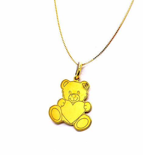 PEGASO GIOIELLI Collana da Donna in Oro Giallo 18kt (750) Catenina Veneta Pendente Orso Orsetto Lastra Lucido