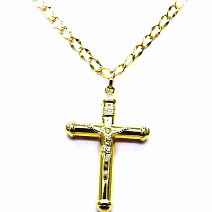 PEGASO GIOIELLI Collana da Uomo in Oro Giallo 18kt (750) Catena Cm 50 Pendente Religioso Croce Cristo con Cappucci