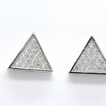 PEGASO GIOIELLI Orecchini Donna Argento Rodiato 925 Sterling Triangoli con Paveè Zirconi a Lobo