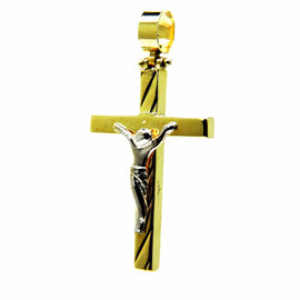 PEGASO GIOIELLI Ciondolo da Uomo in Oro Giallo Bianco 18kt (750) Pendente Croce Gesù Cristo Crocifisso Classico Lucido