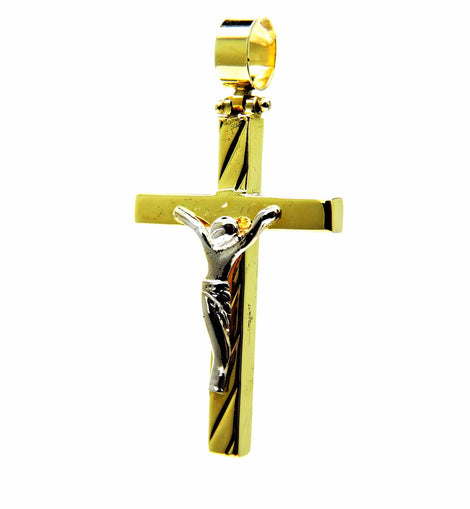 PEGASO GIOIELLI Ciondolo da Uomo in Oro Giallo Bianco 18kt (750) Pendente Croce Gesù Cristo Crocifisso Classico Lucido
