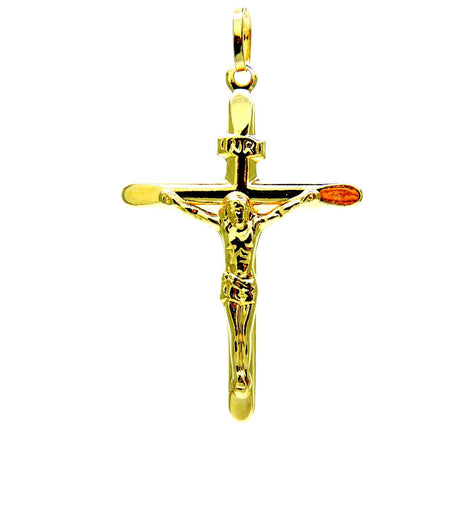 PEGASO GIOIELLI Ciondolo Oro Giallo 18kt (750) Pendente Croce Smussata Gesù Cristo Crocifisso Uomo