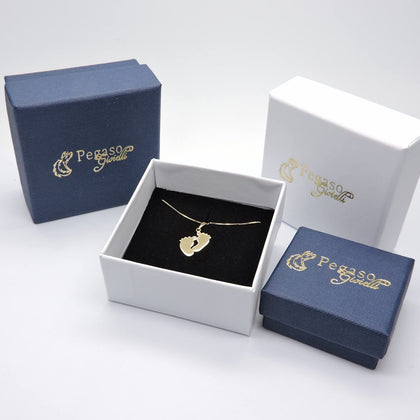 PEGASO GIOIELLI - Collana da Donna in Oro Giallo 18kt (750) Catenina Veneta Pendente Piedi Piedini Nascita con Zircone