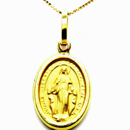 PEGASO GIOIELLI - Collana da Donna in Oro Giallo 18kt (750) Catenina Veneta Pendente Medaglia Madonna di Lourdes Miracolosa