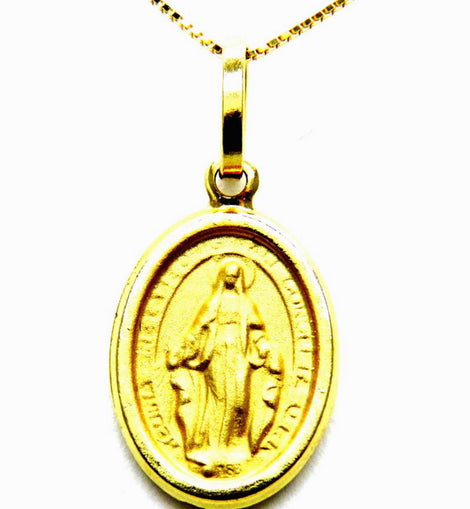 PEGASO GIOIELLI - Collana da Donna in Oro Giallo 18kt (750) Catenina Veneta Pendente Medaglia Madonna di Lourdes Miracolosa