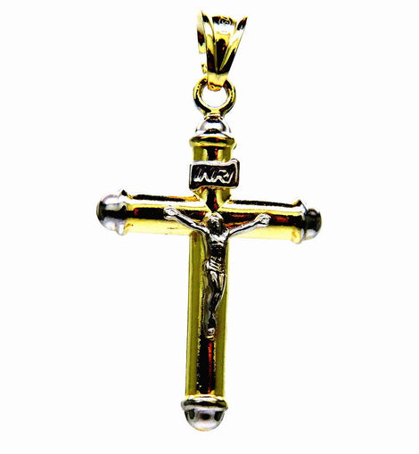 PEGASO GIOIELLI Ciondolo da Uomo in Oro Giallo e Bianco 18Kt (750) Pendente Religioso Croce Cristo Cappucci Bicolore