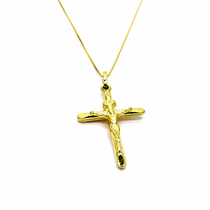 PEGASO GIOIELLI - Collana in Oro Giallo 18kt (750) Catenina Veneta Croce Cristo Smussata Donna Ragazza Bambini