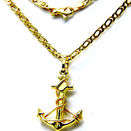 PEGASO GIOIELLI Collana da Uomo in Oro Giallo 18kt Catena Catenina Pernice cm 50 Pendente Ancora Filo Corda