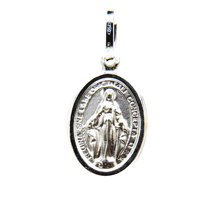 PEGASO GIOIELLI Ciondolo da Donna in Oro Bianco 18kt (750) Pendente Religioso Madonna di Lourdes Medaglia Miracolosa Madonnina