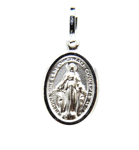 PEGASO GIOIELLI Ciondolo da Donna in Oro Bianco 18kt (750) Pendente Religioso Madonna di Lourdes Medaglia Miracolosa Madonnina