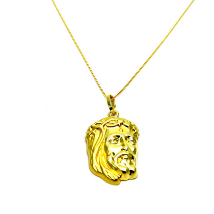PEGASO GIOIELLI Collana da Donna in Oro Giallo 18kt (750) Catenina Veneta Pendente Volto Viso Testa Gesù Cristo