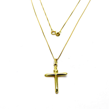 PEGASO GIOIELLI - Collana da Donna in Oro Giallo 18kt (750) Catenina Veneta con Pendente Croce Crocetta Smussata Semplice