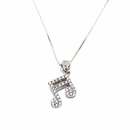 PEGASO GIOIELLI Collana da Donna in Oro Bianco 18kt (750) Catenina Veneta Pendente Nota Musicale e Zirconi