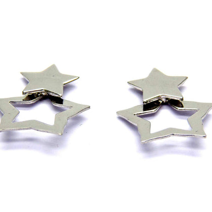 PEGASO GIOIELLI Orecchini Argento Rodiato 925 Sterling a Lobo Doppie Stelle Stelline Donna Ragazza