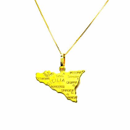 PEGASO GIOIELLI Collana da Donna in Oro Giallo 18kt (750) Catenina Veneta Pendente Sicilia Italiana Italia