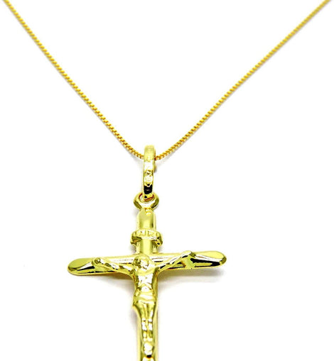 PEGASO GIOIELLI - Collana Oro Giallo 18kt (750) Catenina Veneta Croce con Cristo Smussata Donna Ragazza Bambini