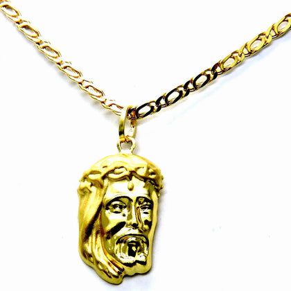 PEGASO GIOIELLI Collana da Uomo in Oro Giallo 18kt Catena Catenina Pernice cm 50 Pendente Testa Viso Volto di Gesù Cristo
