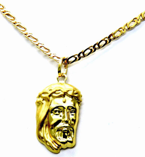 PEGASO GIOIELLI Collana da Uomo in Oro Giallo 18kt Catena Catenina Pernice cm 50 Pendente Testa Viso Volto di Gesù Cristo
