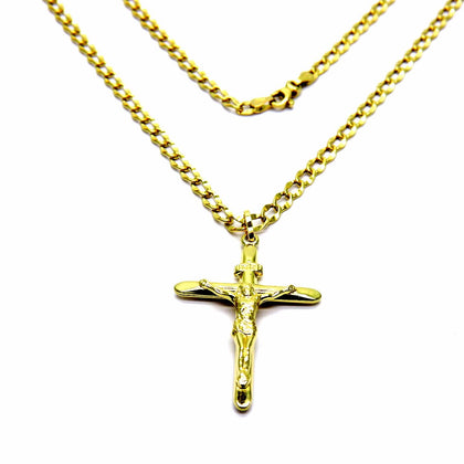 PEGASO GIOIELLI Collana da Uomo in Oro Giallo 18kt (750) Catena Cm 50 Pendente Religioso Croce Cristo Smussata