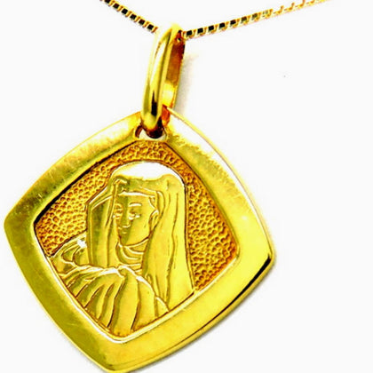 PEGASO GIOIELLI Collana da Donna in Oro Giallo 18kt (750) Catenina Veneta Pendente Religioso Medaglia Madonna a Rombo