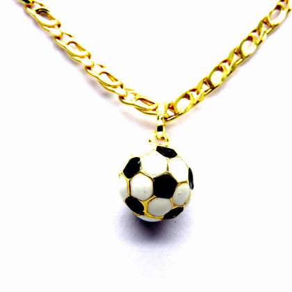 PEGASO GIOIELLI Collana da Uomo in Oro Giallo 18kt (750) Catena Pernice Cm 50 con Pendente Pallone Calcio Bianco Nero