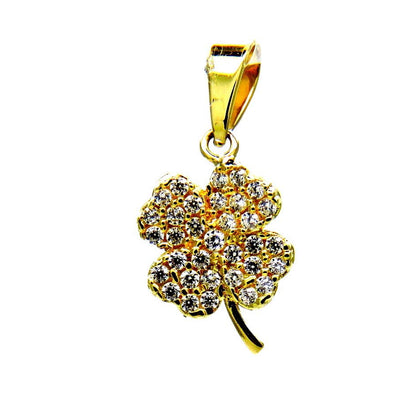PEGASO GIOIELLI Ciondolo da Donna in Oro Giallo 18kt (750) Pendente Fiore Quadrifoglio Portafortuna con Zirconi