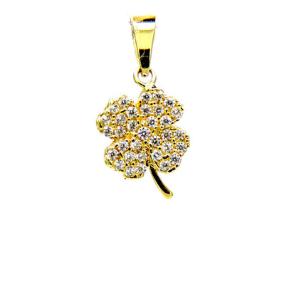 PEGASO GIOIELLI Ciondolo da Donna in Oro Giallo 18kt (750) Pendente Fiore Quadrifoglio Portafortuna con Zirconi