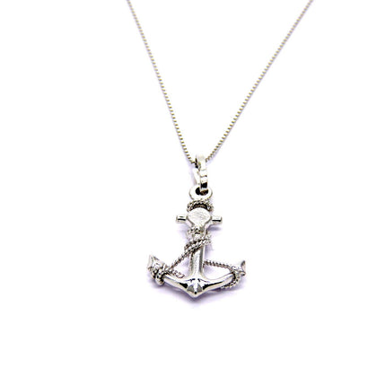 PEGASO GIOIELLI Collana Oro Bianco 18kt (750) Catenina Veneta Pendente Ancora con Filo Corda Donna Ragazza