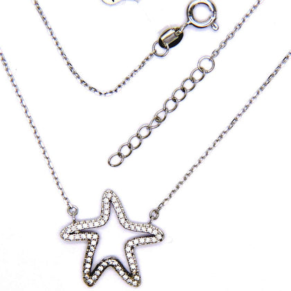 PEGASO GIOIELLI Collana Donna Argento 925 Rodiata Sterling Catenina Pendente Passante Stella Marina con Zirconi