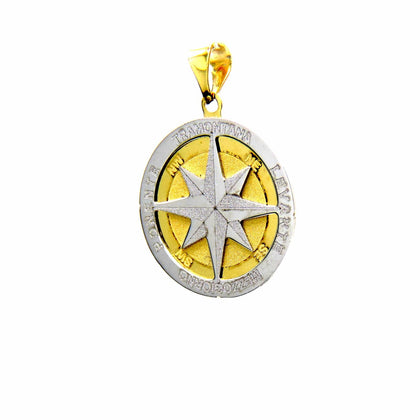 PEGASO GIOIELLI - Ciondolo da Uomo in Oro Giallo Bianco 18kt (750) Pendente Rosa dei Venti Bicolore