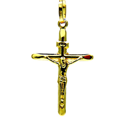 PEGASO GIOIELLI Ciondolo da Uomo in Oro Giallo 18Kt (750) Pendente Religioso Croce Smussata con Gesù Cristo - Donna Bambini