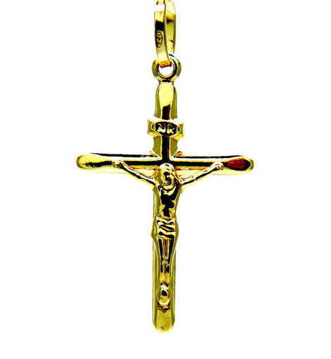 PEGASO GIOIELLI Ciondolo da Uomo in Oro Giallo 18Kt (750) Pendente Religioso Croce Smussata con Gesù Cristo - Donna Bambini