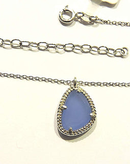Collana Donna Argento 925 Rodiata con Pendente Cristallo Blu