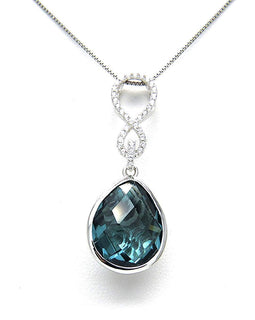 Collana Donna Argento 925 Rodiata Sterling Pendente Centrale Infinito con Goccia Zirconi Blu e Bianchi