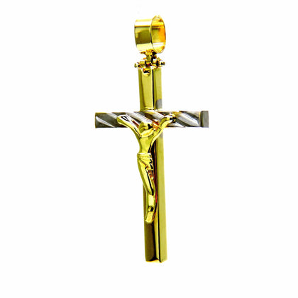 PEGASO GIOIELLI Ciondolo da Uomo in Oro Giallo Bianco 18kt (750) Pendente Croce Cristo Crocifisso Due Colori