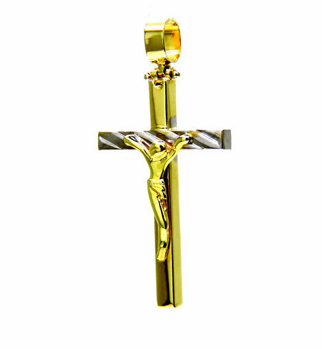 PEGASO GIOIELLI Ciondolo da Uomo in Oro Giallo Bianco 18kt (750) Pendente Croce Cristo Crocifisso Due Colori