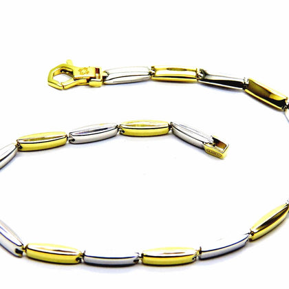 PEGASO GIOIELLI Bracciale da Uomo in Oro Giallo e Bianco 18kt (750) a Segmenti Barrette Bicolore Cm 21