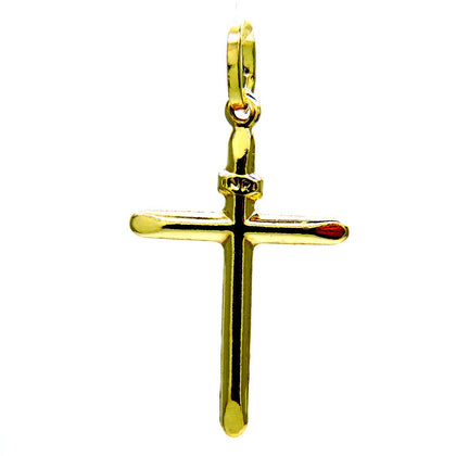 PEGASO GIOIELLI - Ciondolo da Bambini in Oro Giallo 18Kt (750) Pendente Croce Religiosa Semplice Crocetta Smussata Lucida