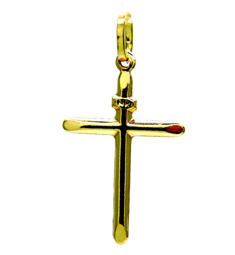 PEGASO GIOIELLI - Ciondolo da Bambini in Oro Giallo 18Kt (750) Pendente Croce Religiosa Semplice Crocetta Smussata Lucida