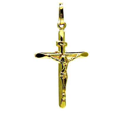 PEGASO GIOIELLI Ciondolo da Uomo in Oro Giallo 18Kt (750) Pendente Religioso Croce Smussata con Gesù Cristo - Donna Bambini