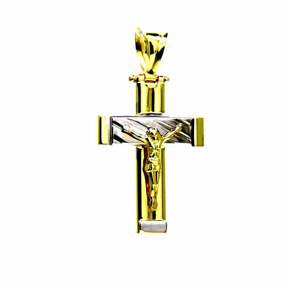 PEGASO GIOIELLI Ciondolo da Uomo in Oro Bianco e Giallo 18kt (750) Pendente Croce Crocifisso Lucido Bicolore Donna Bambino