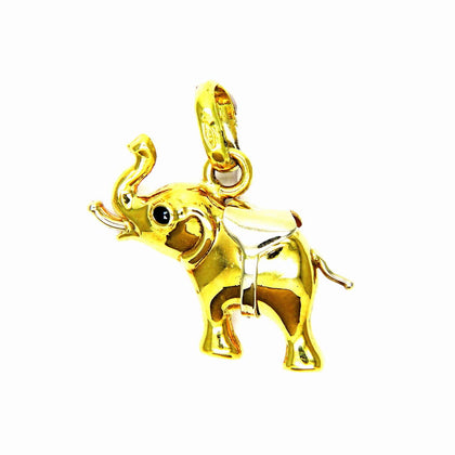 PEGASO GIOIELLI Ciondolo Oro Bianco Giallo 18kt (750) Pendente Elefante Bicolore Portafortuna Occhi Blu Donna Ragazza