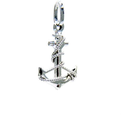 PEGASO GIOIELLI Ciondolo Oro Bianco 18kt (750) Pendente Ancora Filo Corda Uomo Donna Bambini