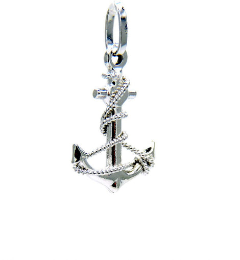 PEGASO GIOIELLI Ciondolo Oro Bianco 18kt (750) Pendente Ancora Filo Corda Uomo Donna Bambini
