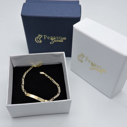 PEGASO GIOIELLI - Bracciale da Bambino in Oro Giallo 18kt (750) Classico con Targhetta Nascita Battesimo