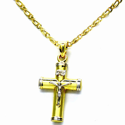 PEGASO GIOIELLI Collana da Uomo in Oro Giallo 18kt Catena Catenina Pernice cm 50 Pendente Religioso Croce Cristo Bicolore