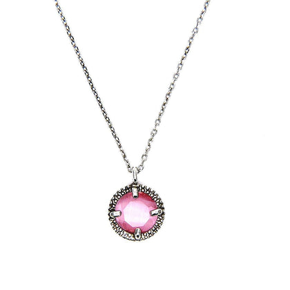 Collana Donna Argento 925 Rodiato con Tondo Cristallo Rosa